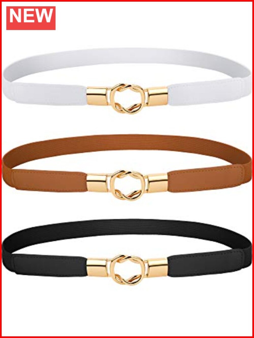 Women's Elastic Waist Belt Skinny Stretch Faux Leather 3-Piece Set